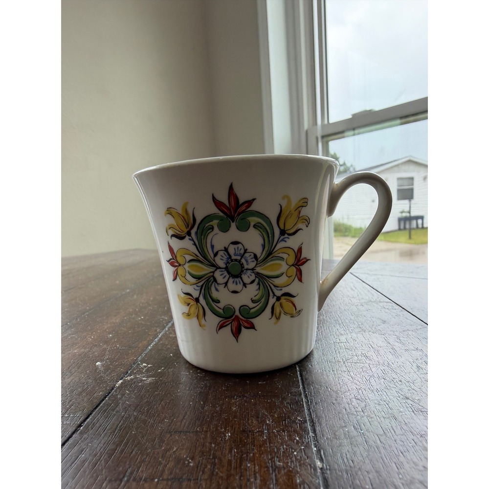 Vintage Floral Ceramic Coffee Mug Hand Painted Style Folk Art Tea Cup Cream
